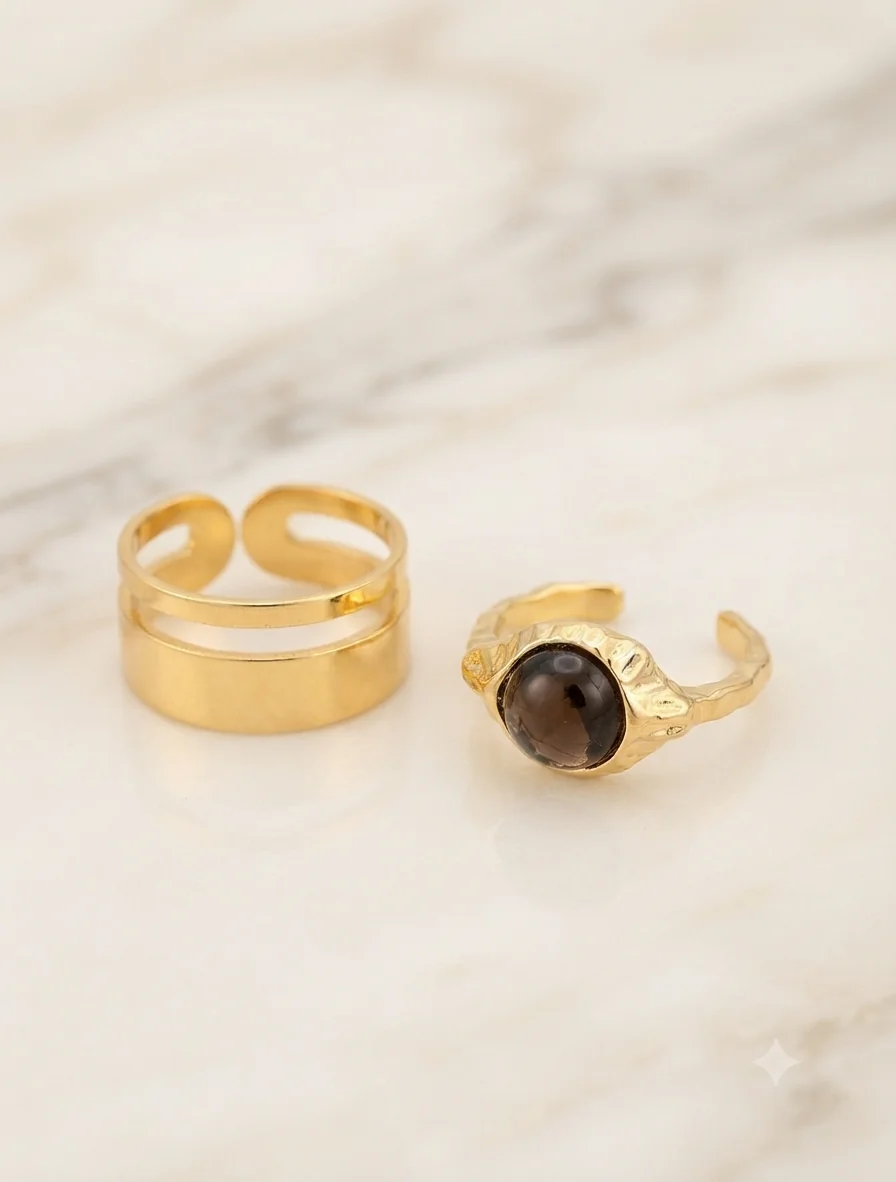 Ring-Set „Boho Earth“ (16 mm, Gold-Optik) für Frauen