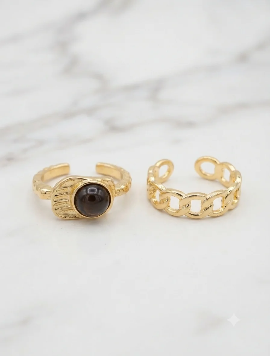 Ring-Set „Urban Vintage“ (16 mm & 16 mm, Gold-Optik) für Frauen