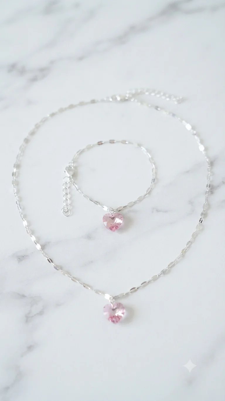 „Rosa Kristallherz“ Halskette & Armband für Frauen