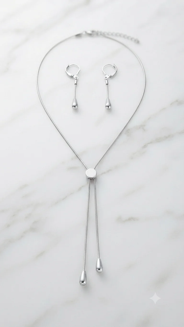 Silbernes Schmuckset mit verstellbarer Y-Kette & Ohrringen für Frauen