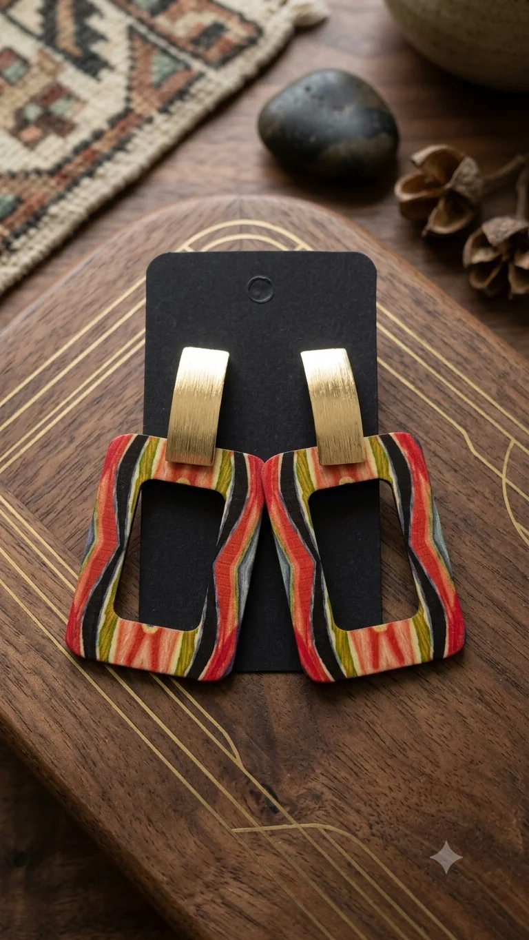 Statement-Ohrringe für Frauen – Geometrischer Holzschmuck „Artistic Vibe“