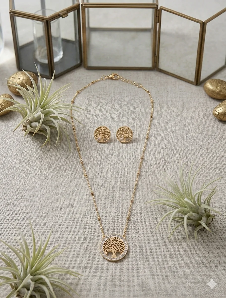 „Tree of Life“ – Halskette & Ohrstecker mit Strass-Verzierung  (Für Frauen)