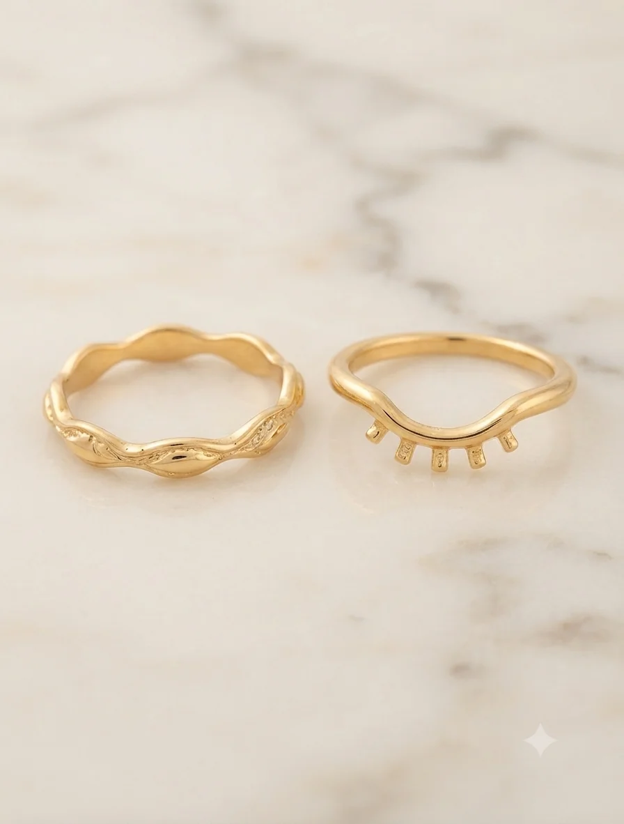 Wave & Crown Ring-Set für Frauen